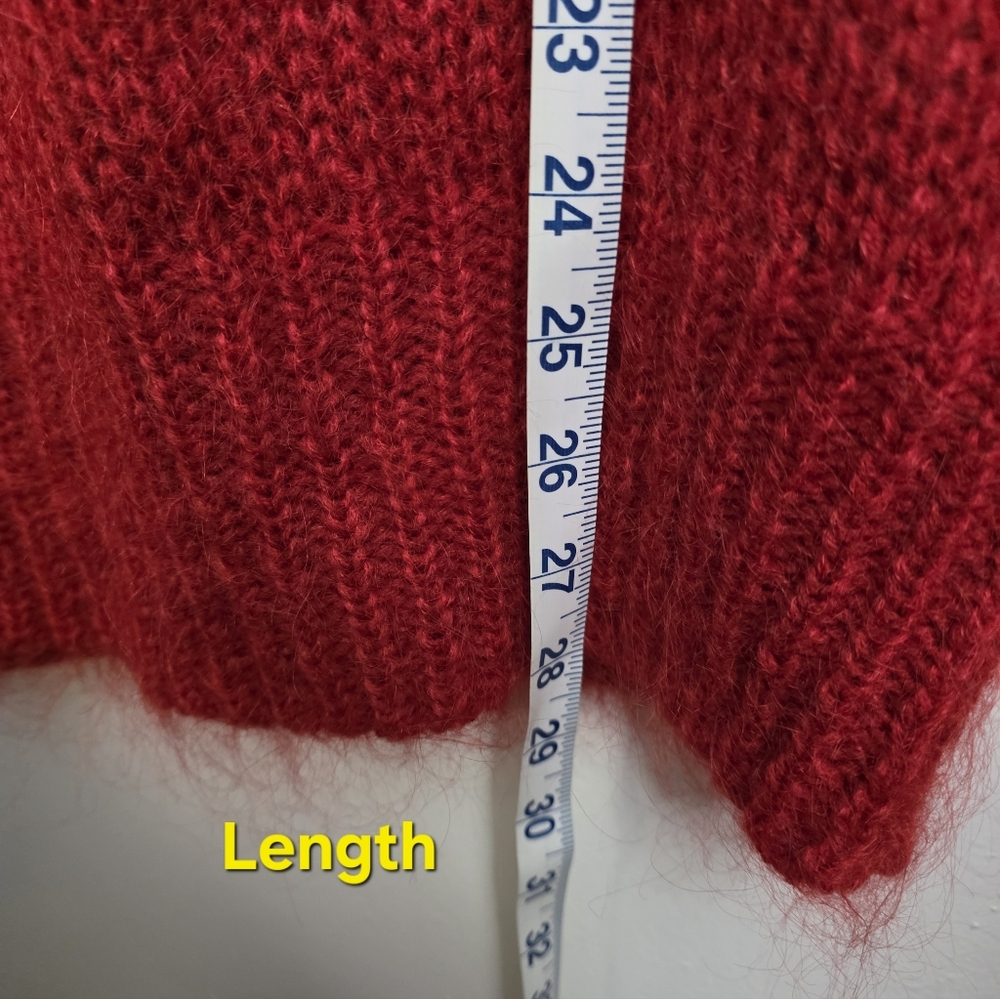 Vintage Cassidy Mohair Blend Cap Sleeve Oversize Crochet Knit Sweater Y2K Red - Picture 13 of 13